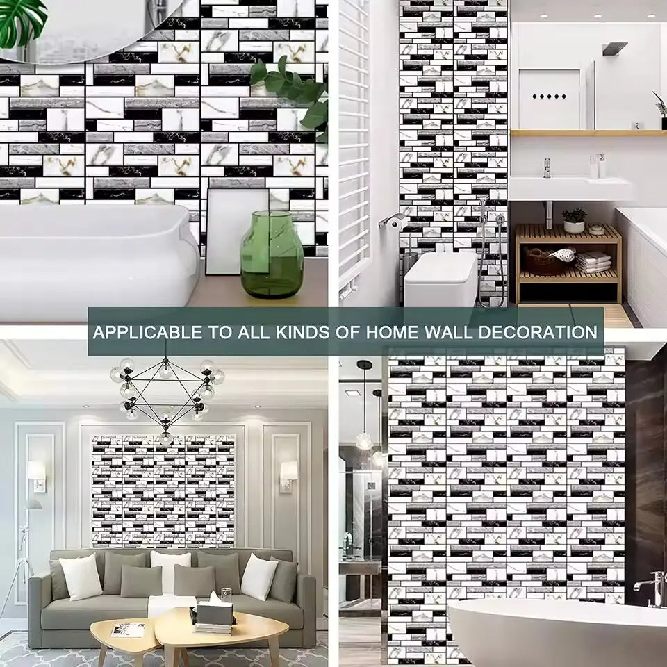 panneau mural 3d marbré moderne autocollant pvc résistant l'eau blanc gris noir