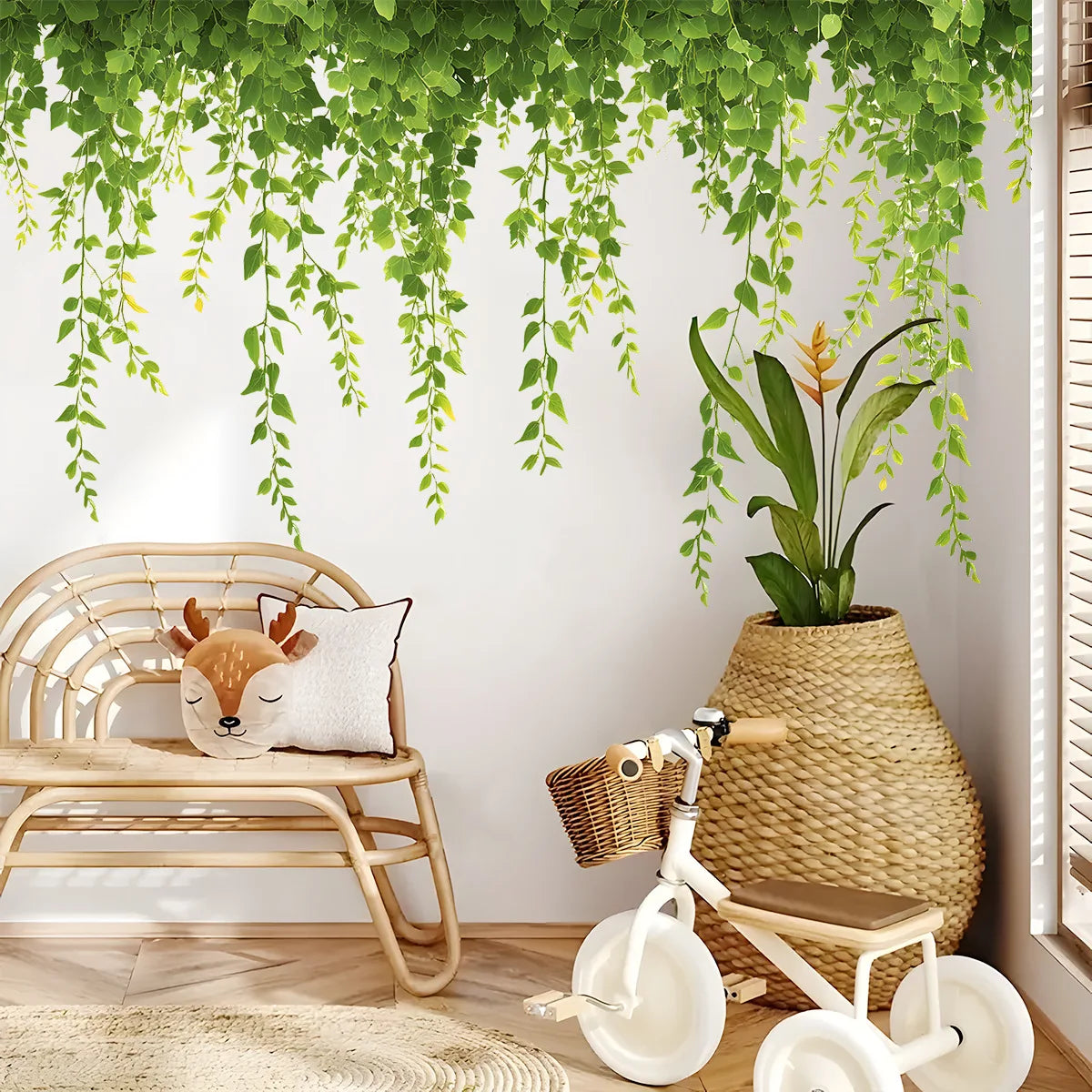 décoration murale sticker feuilles vigne vert naturel bohème branches autocollantintérieur
