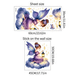 autocollant mural fée dessin animé violet blanc doré décoration maison chambre enfant ailes lanternes
