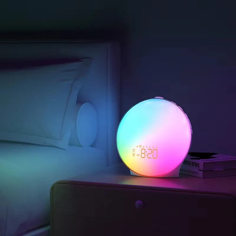 réveil lumineux radio numérique sons naturels ambre blanc chargeur usb horloge moderne led plasma