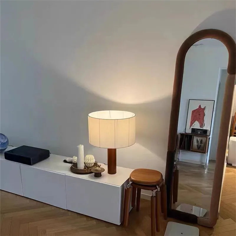 lampe table bois moderne blanc rayures finies éclairage salon chambre led interrupteur bouton