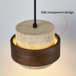 lampe suspendue moderne minimaliste pierre texture naturelle beige brun foncé interrupteur bouton led flux