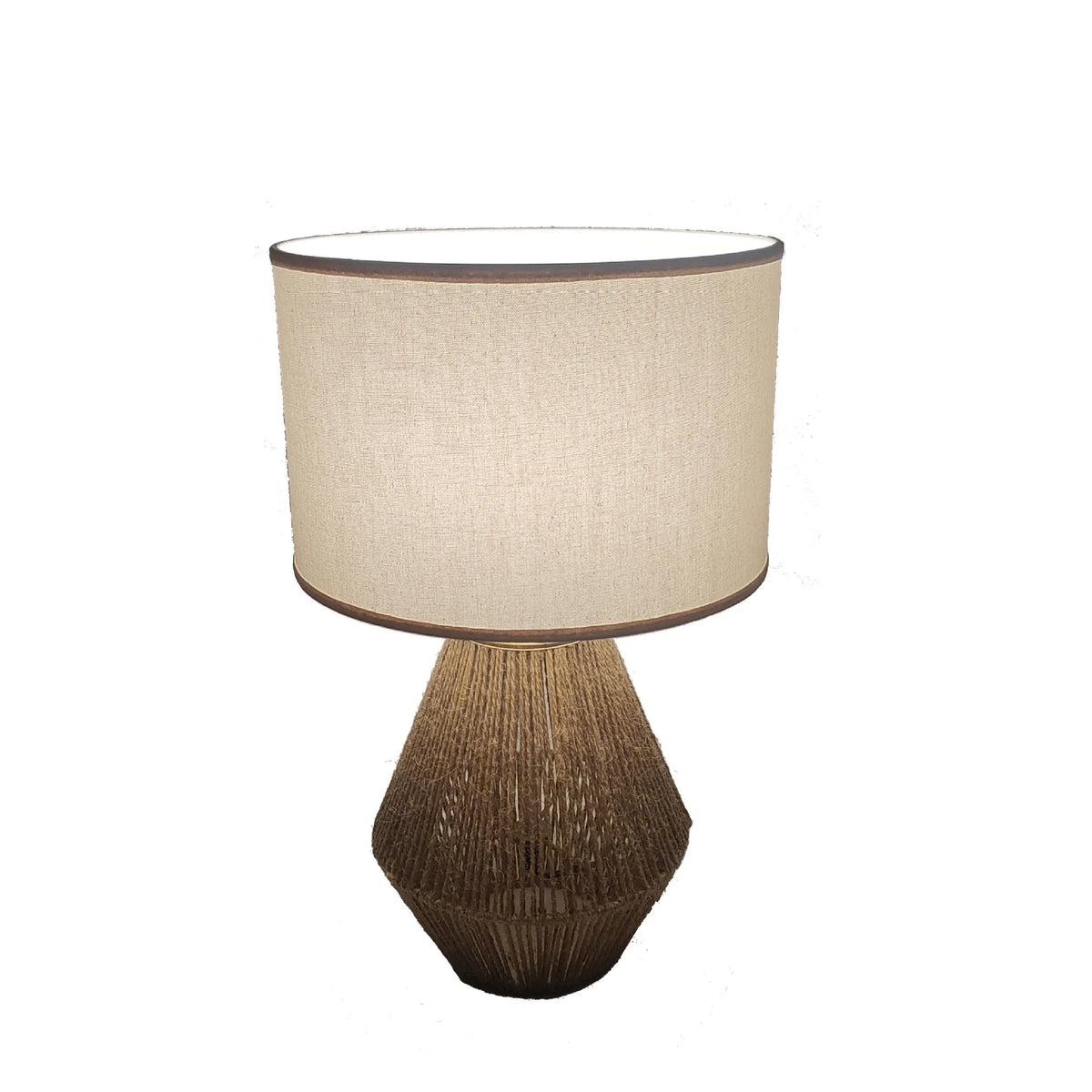 lampe table abat jour tissé marron clair moderne opacité texture naturelle simple