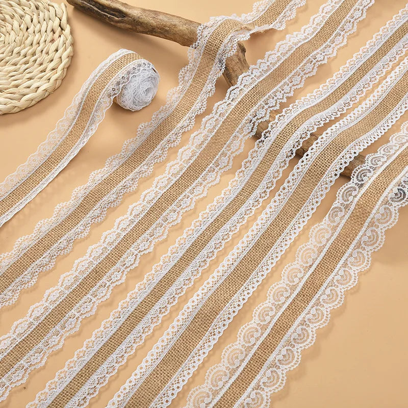 ruban jute dentelle blanche vintage rustique 2m 5m opacité beige blanc decoration cadeau festive