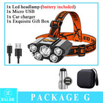 lampe frontale led rechargeable usb camping pêche chasse haute luminosité noir orange rouge