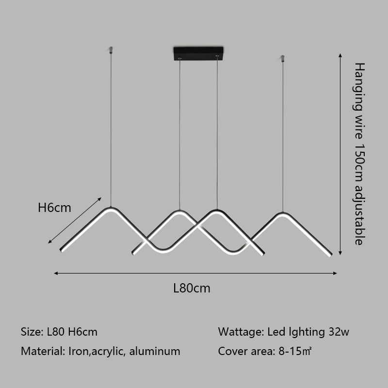 suspension lumineuse pendentif led moderne minimaliste ligne ondulée blanc opacité restaurant cuisine