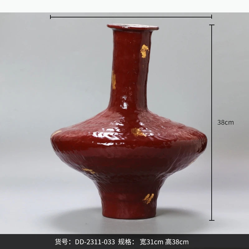 vases décoratifs modernes rouge doré texture ondulée feuille or hydroponique fleurs séchées