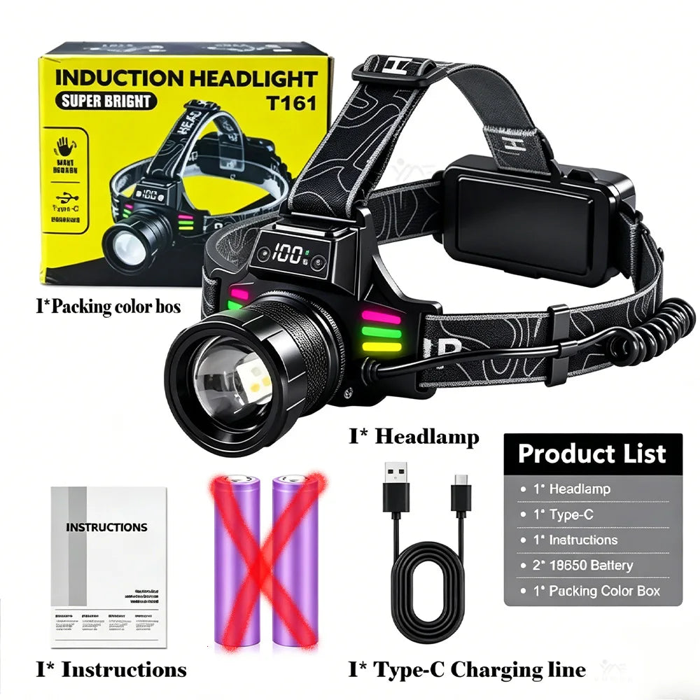 lampe frontale rechargeable usb tête bande ajustable mode lumière camping