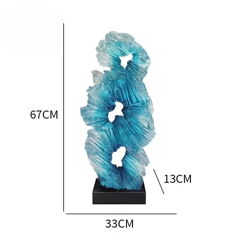 sculpture contemporaine organique bleu vert orange aluminium base noire extérieure decoration minimaliste