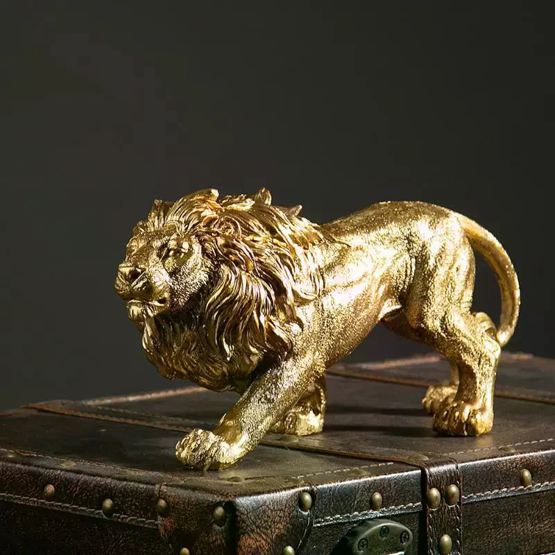 statue lion dorée résine décorative maison chambre salon réaliste détaillée pelage épais ornement sculptural