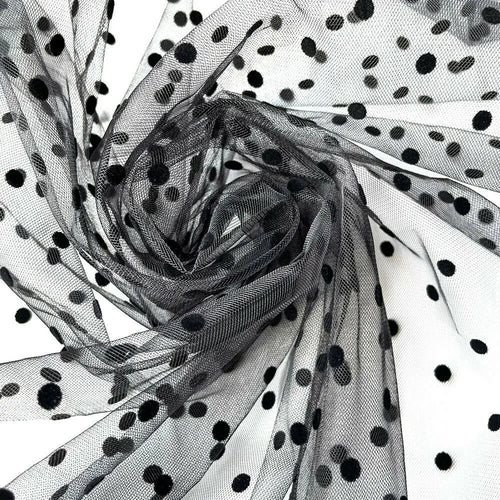 tulle dentelle noir pois floqués tissu voile mariage décoration robe spectacle élégant translucide