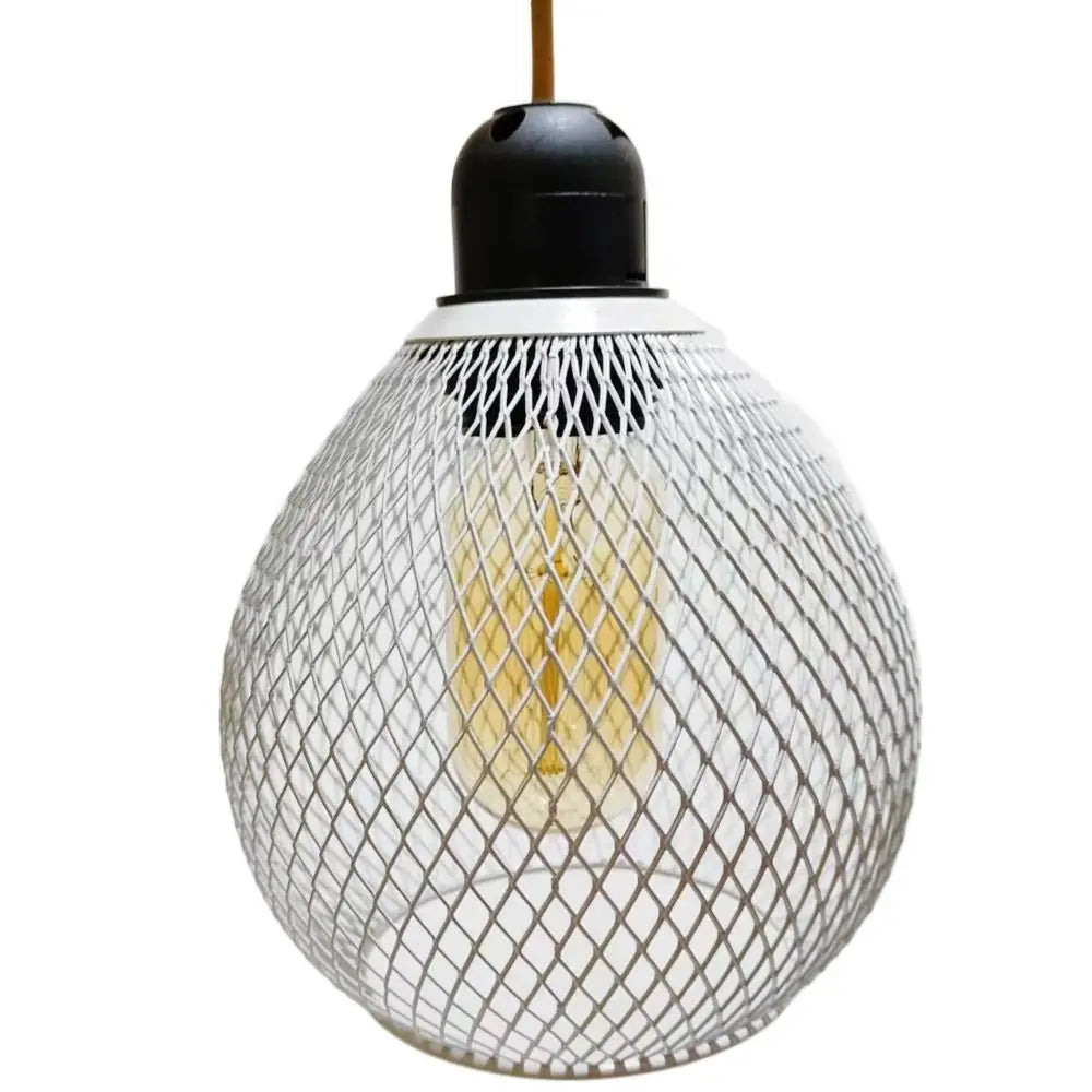 lampe suspendue industrielle filtre ampoule filament noir doré blanc métal maille opacité vintage