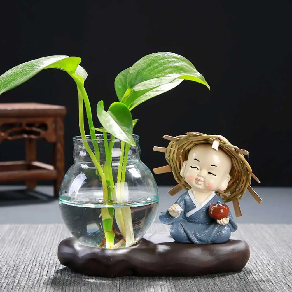 vase verre transparent plante figurine monks artisanal décoration table maison étude balcon living room