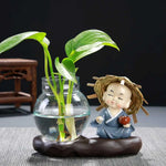 vase verre transparent plante figurine monks artisanal décoration table maison étude balcon living room