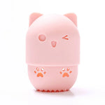pot savon silicone rose bleu violet animalier brosse nettoyage intégrée texture douce patte chat