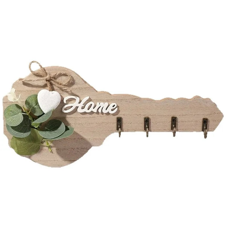 porte clés mural bois naturel cœur feuilles ruban moderne fixations