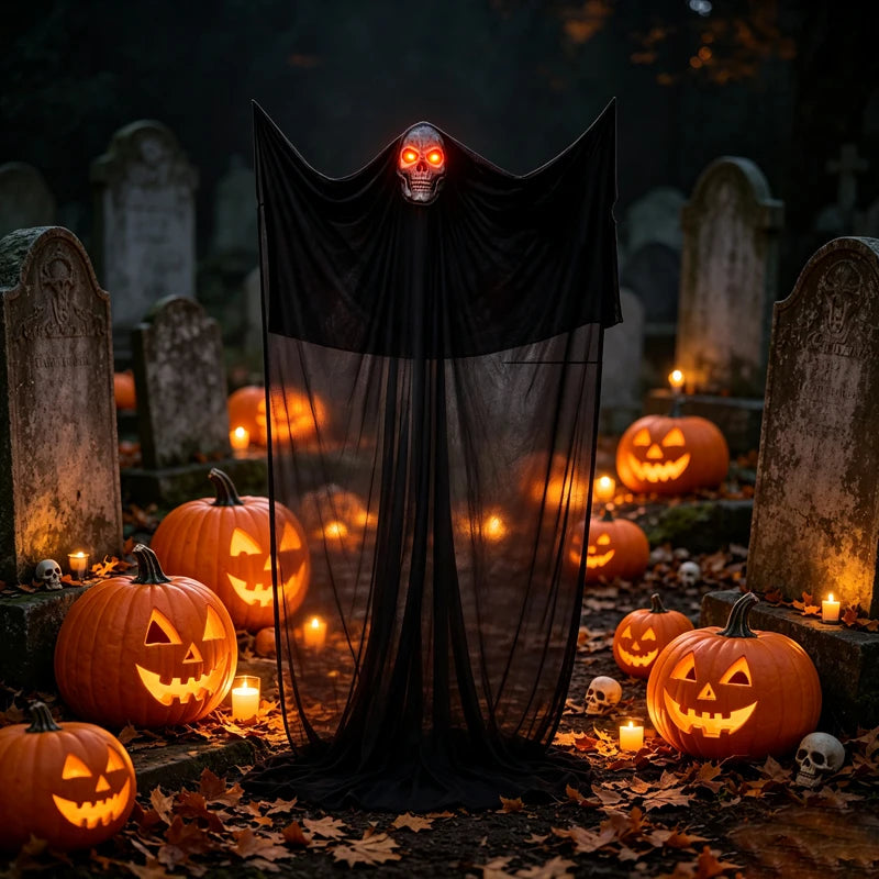 rideau halloween masque effrayant texte noir grande taille fantômeintérieur extérieurDecoration