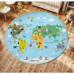 tapis rond moderne carte monde animaux motifs floraux bébé salon 80x80cm 120x120cm polyester
