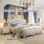 lit double rustique européen tufté blanc rose pâle ornements sculptés moderne chambre coucher