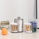 boîtes coton tiges transparentes rayées moderne rangement maquillage éponge coton tiges salon salle bain