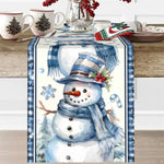 tableau table noël bonhomme neige flocons motifs traditionnels bleu blanc rose rouge vert