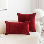 housse coussin velours côtelé rayures rouges vertes décorations noël salon moderne deux pièces