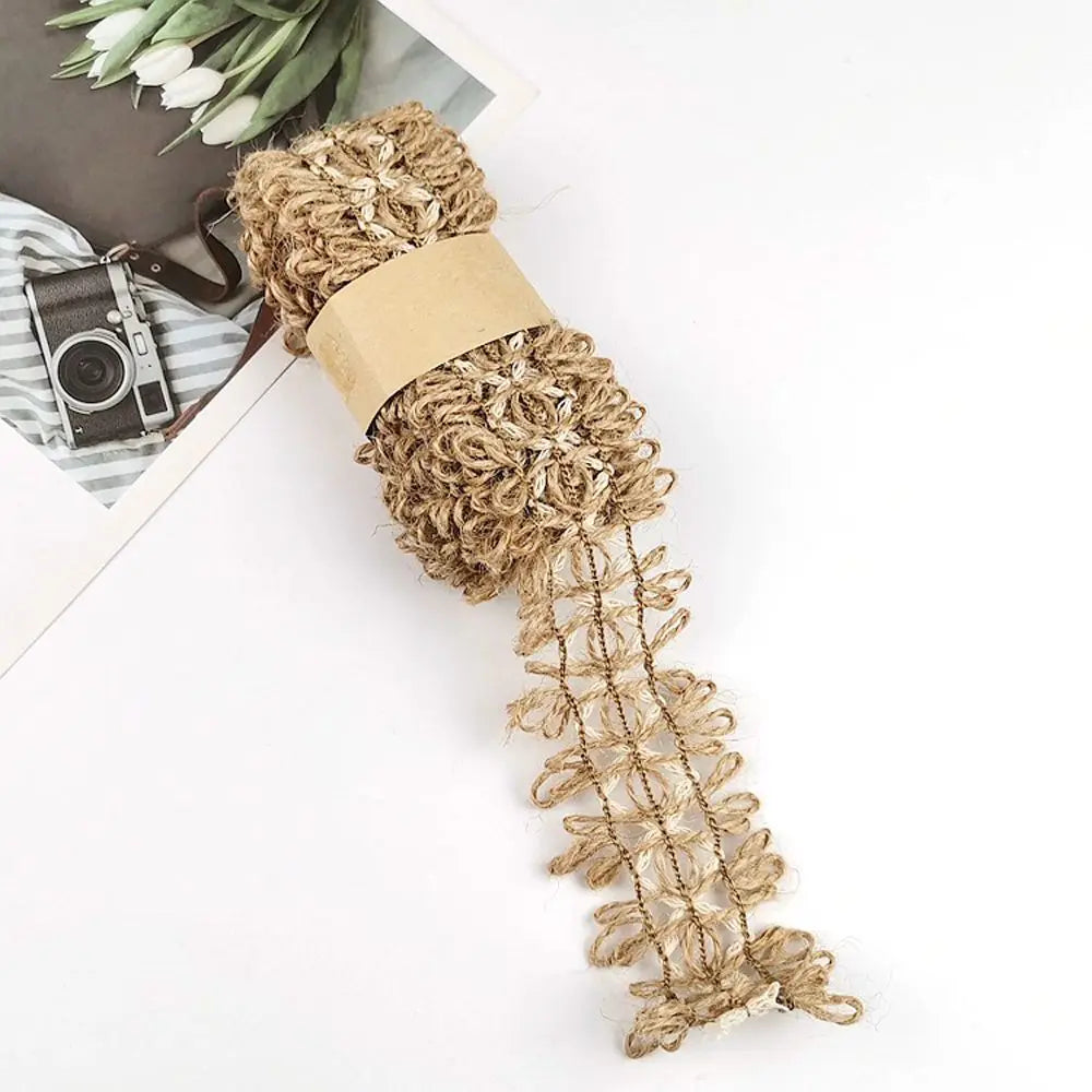 ruban jute beige motif géométrique rustique double face emballage cadeau decoration maison