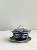 service thé céramique blanc bleu toile jouy poignées théière caféière soupière tasses