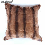 coussin patchwork fourrure lapin rex beige marron moderne sans rembourrage