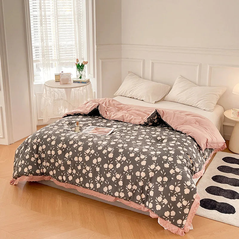 couette coton imprimée fleurs feuilles été automne vintage adhésive lavable maison 150x200cm 200x230cm