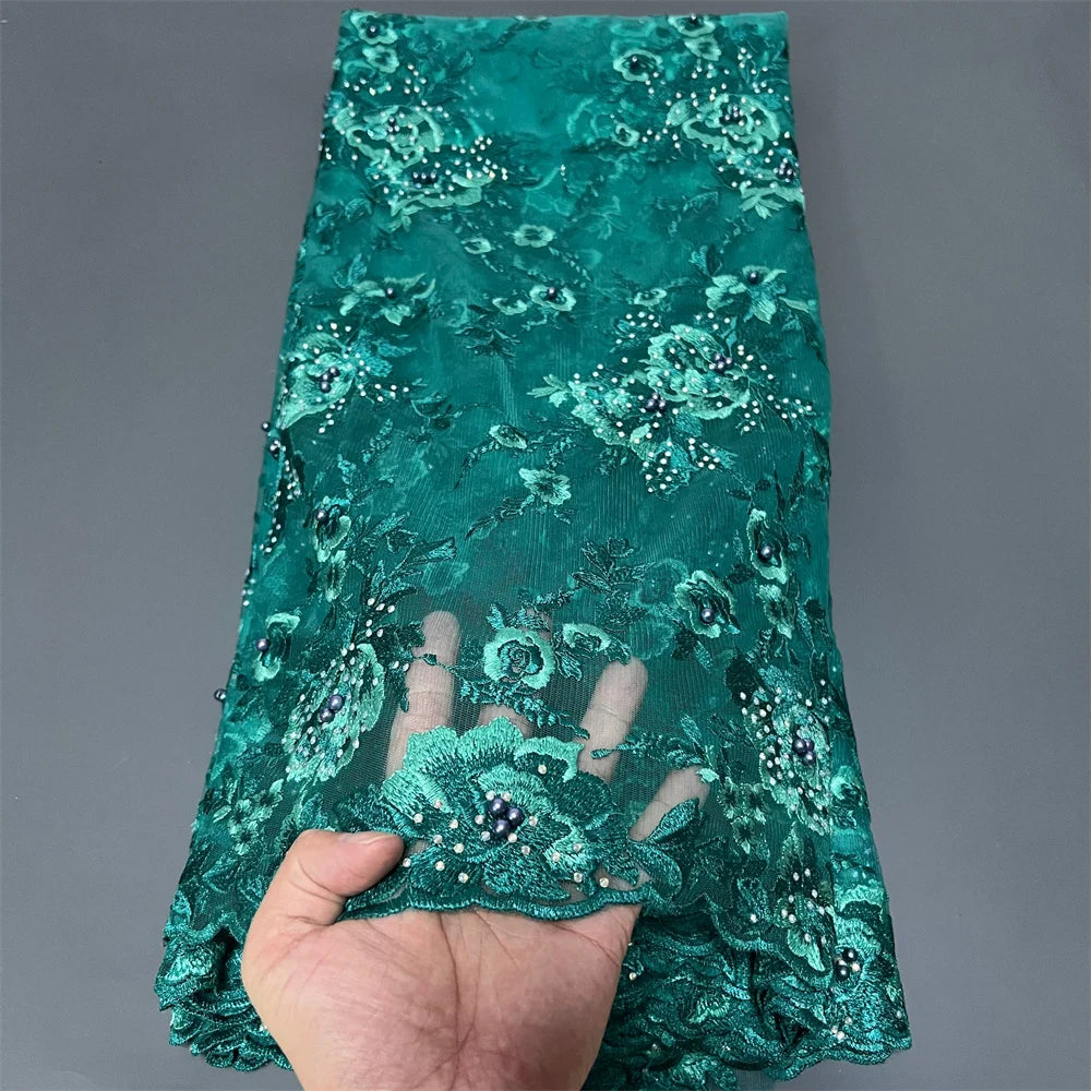 tissu dentelle guipure brodé paillettes fleurs géométriques couture robe haute qualité orange bleu