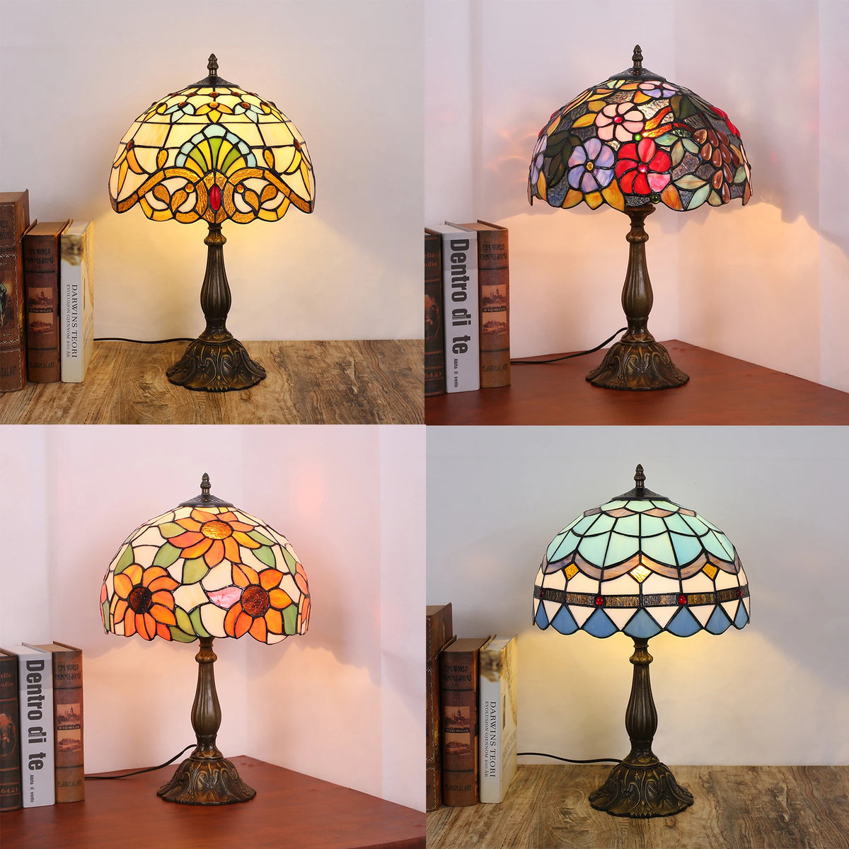 lampe table tiffany multicolore mosaïque verre floral géométrique art nouveau