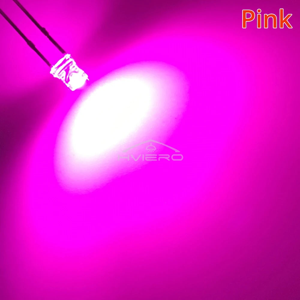 Diodes LED transparentes plat 3mm bleu vert rouge blanc chaud jaune blanc rose violet