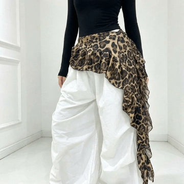 jupe asymétrique volants noir blanc léopard transparente bohème minimaliste liens nouer pantalon ample