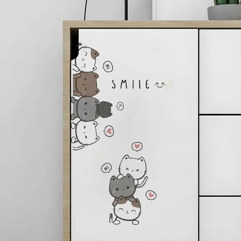 sticker mural cartoon chats gris blanc rose bleu smile decoration intérieure salon chambre enfant