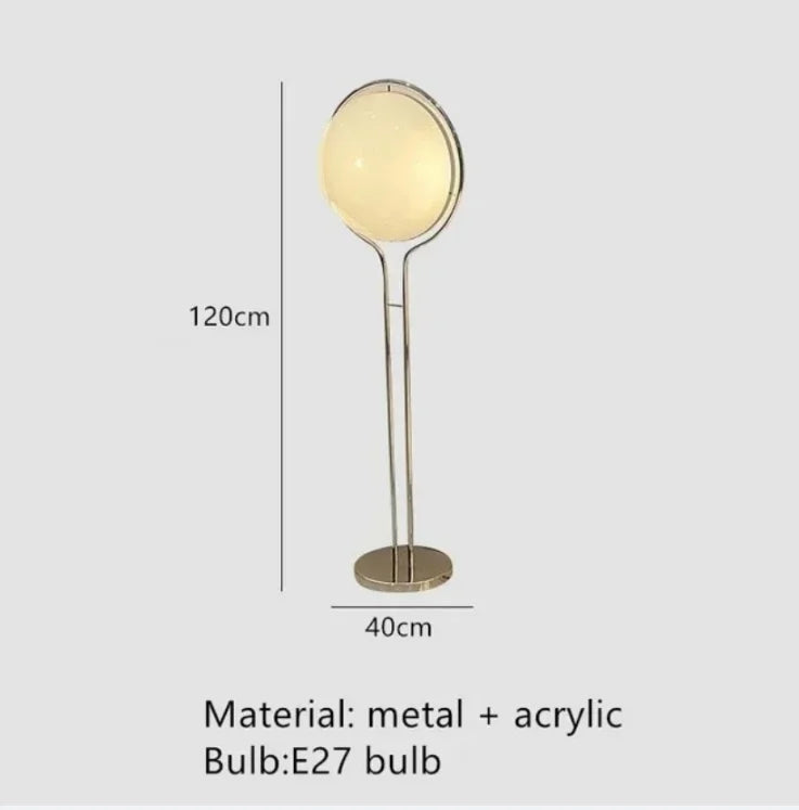 lampe sol moderne acrylique blanche dorée interrupteur rond translucide