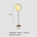 lampe sol moderne acrylique blanche dorée interrupteur rond translucide