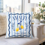 coussin bleu clair motif floral vintage 45x45cm rayures horizontales citrons jaunes