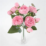 bouquet fleurs artificielles pivoines roses feuilles vertes decoration mariage anniversaire intérieur classique
