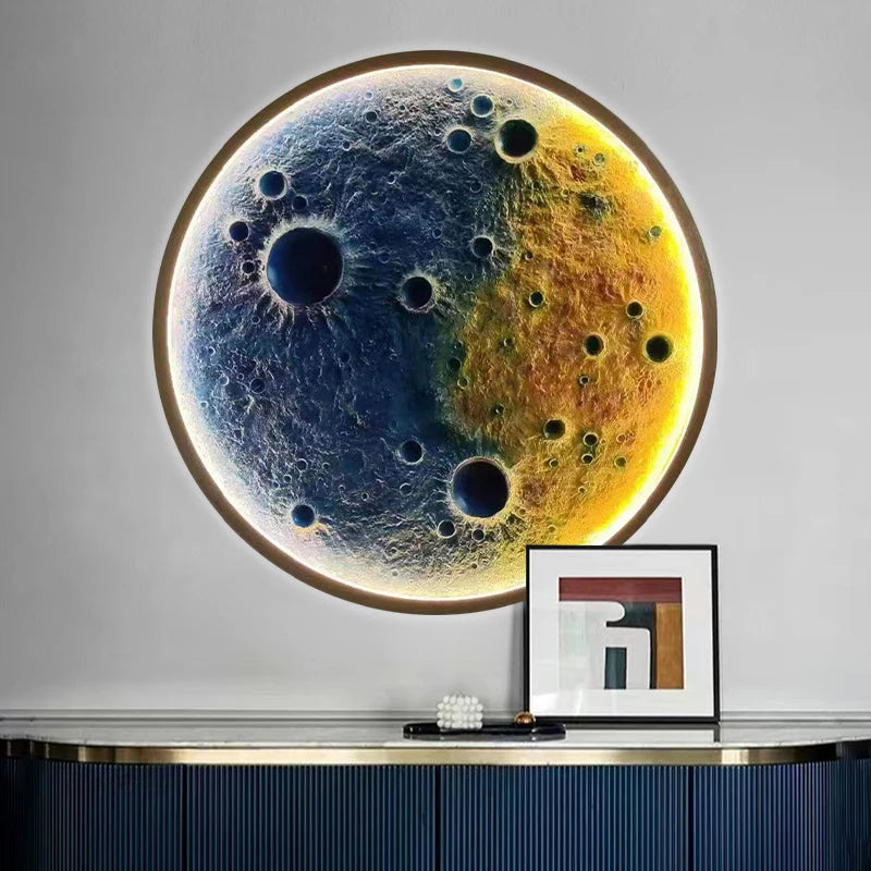 plaque murale décorative moderne cratères granulée bleu jaune noir blanc éclairage quotidien aluminium led