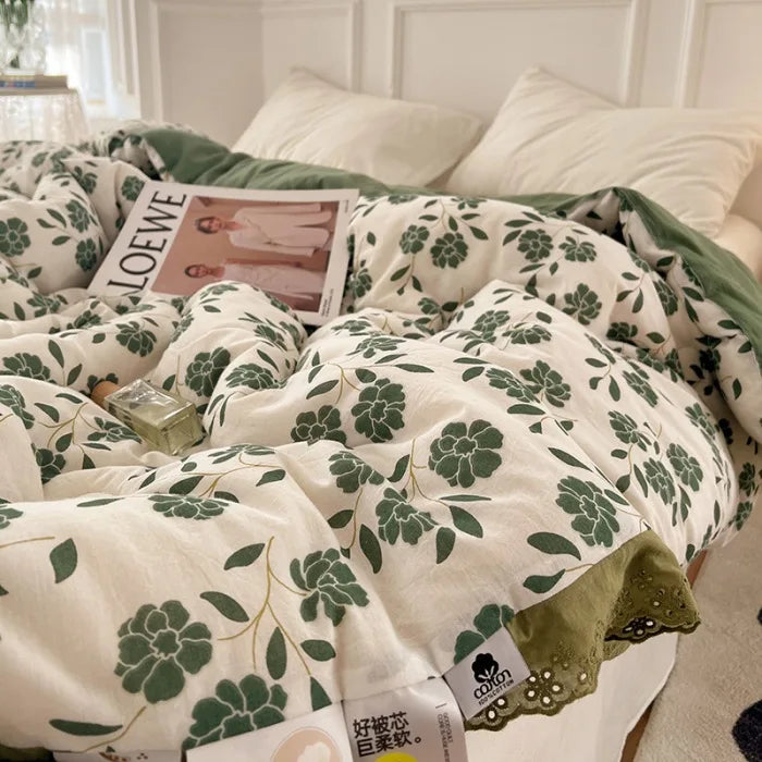 couette coton imprimée fleurs feuilles été automne vintage adhésive lavable maison 150x200cm 200x230cm
