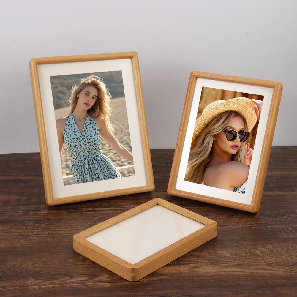 cadres photo bois rustique marron tailles diverses fond blanc opaques