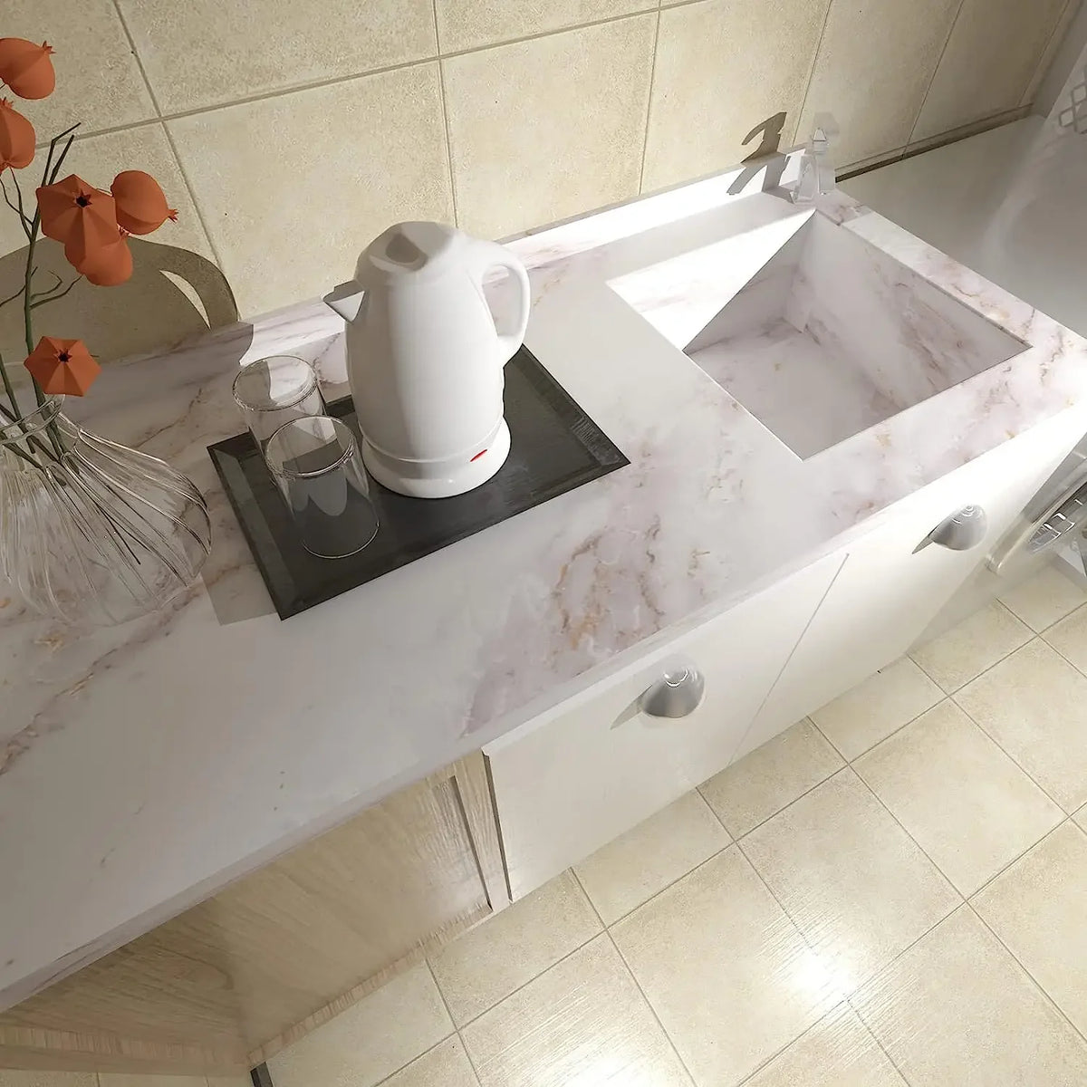 autocollants adhésifs marbre mat blanc beige doré moderne élégants comptoirs tables meubles amovibles imperméables
