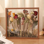 cadre fleurs séchées bois transparent bouquet display box storage décoration intérieure clips rustique naturel
