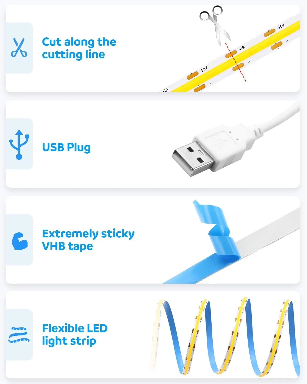 ruban led flexible blanc adhésif usb moderne encoche coupable interrupteur télévision déco chambre