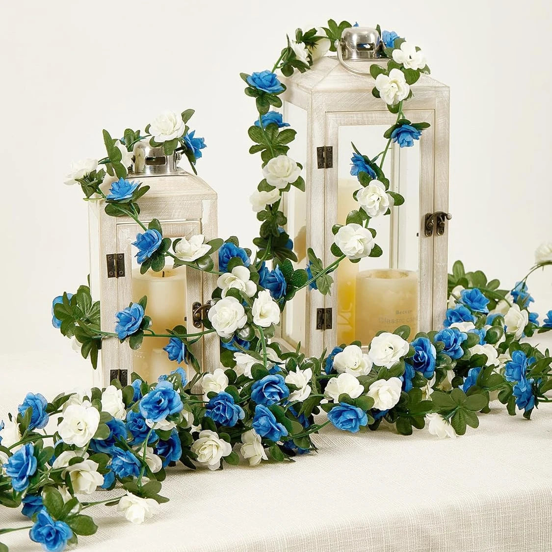 guirlande fleurs artificielles roses feuilles vertes décoration mariage fête anniversaire intérieur extérieur romantique