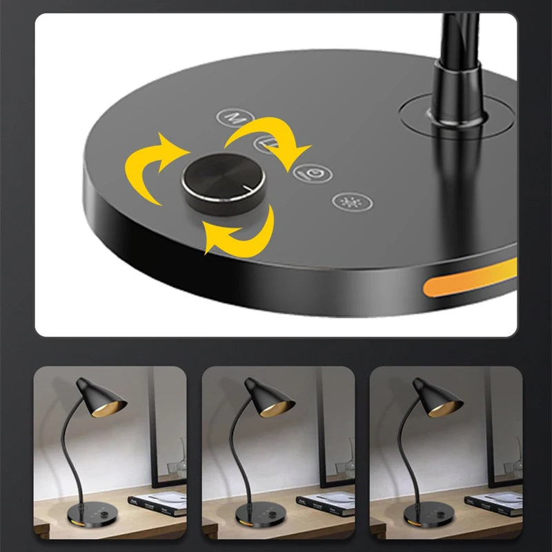 lampe table rotative moderne noir réglage luminosité interrupteur tactile basse consommation abs