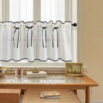 rideau transparent rustique tissu texturé blanc bord noir valance courte fenetre cuisine