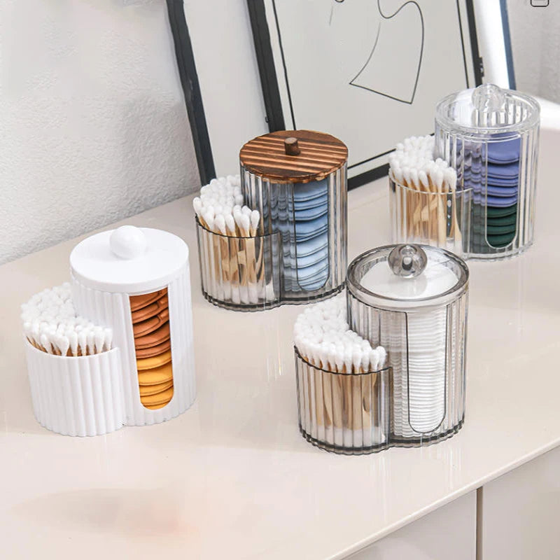 boîtes coton tiges transparentes rayées moderne rangement maquillage éponge coton tiges salon salle bain