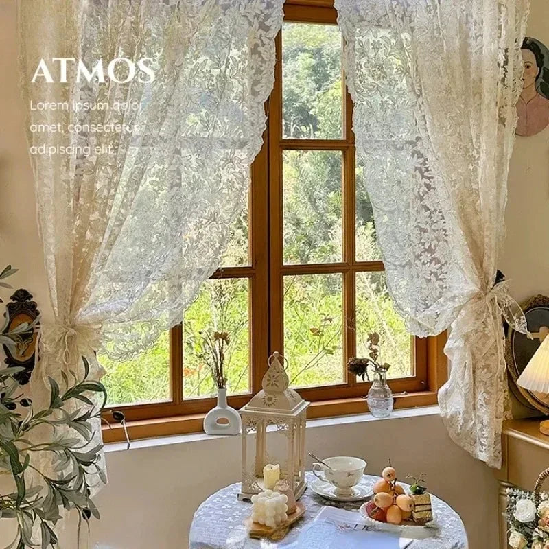 rideau blanc semi transparent brodé fleurs classique maison dimension 130x100cm 270cm